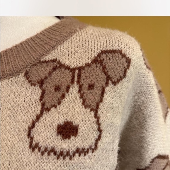 Debut brown and cream knit sweater with a dog pattern motif  Crew neck szM - Picture 4 of 7